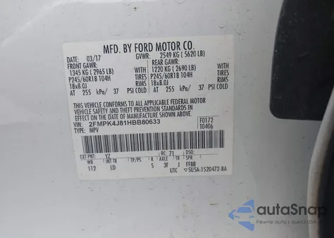2017 Ford Edge Sel from USA, damaged, VIN 2FMPK4J81HBB80633